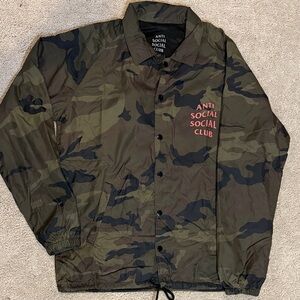 Anti Social Social Club Camo Jacket with Hot Pink Logo